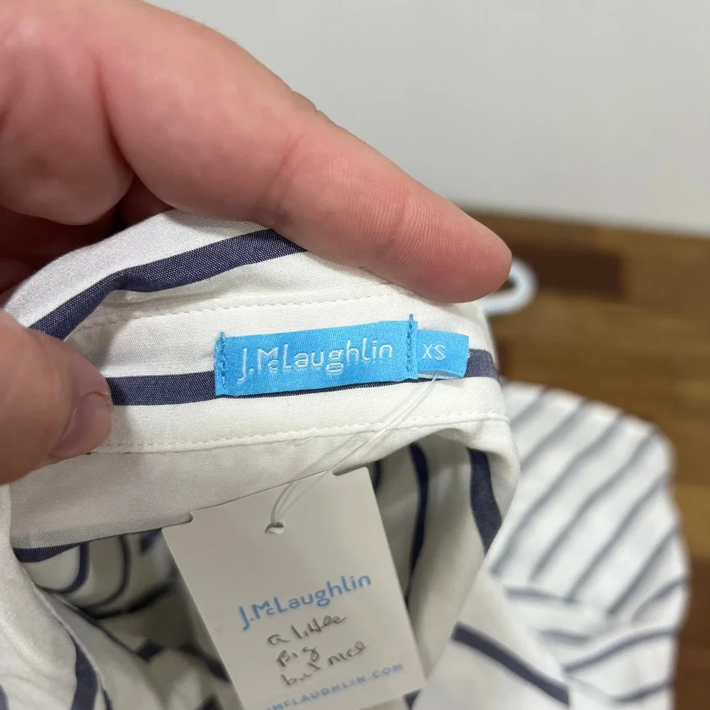 J Mclaughlin Madeline Stripe Shirt XS NWT $198 Silk Rayon Stripe White Blue - Picture 4 of 7